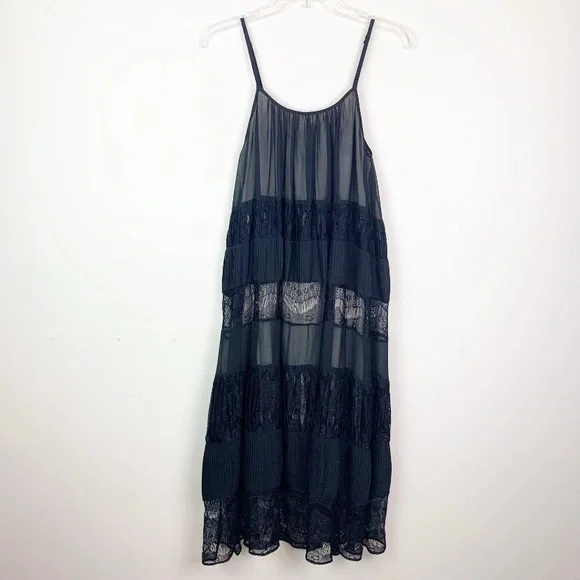 Alice + Olivia Dejas‎ Chiffon Lace Midi Slip Dress in Black Size S - Picture 3 of 16